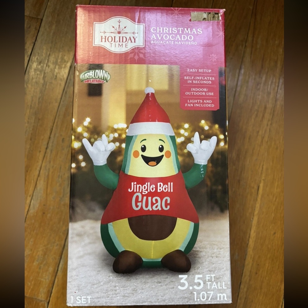 Holiday Time Christmas Avocado Jingle Bell Guac Airblown Inflatable 3.5' New